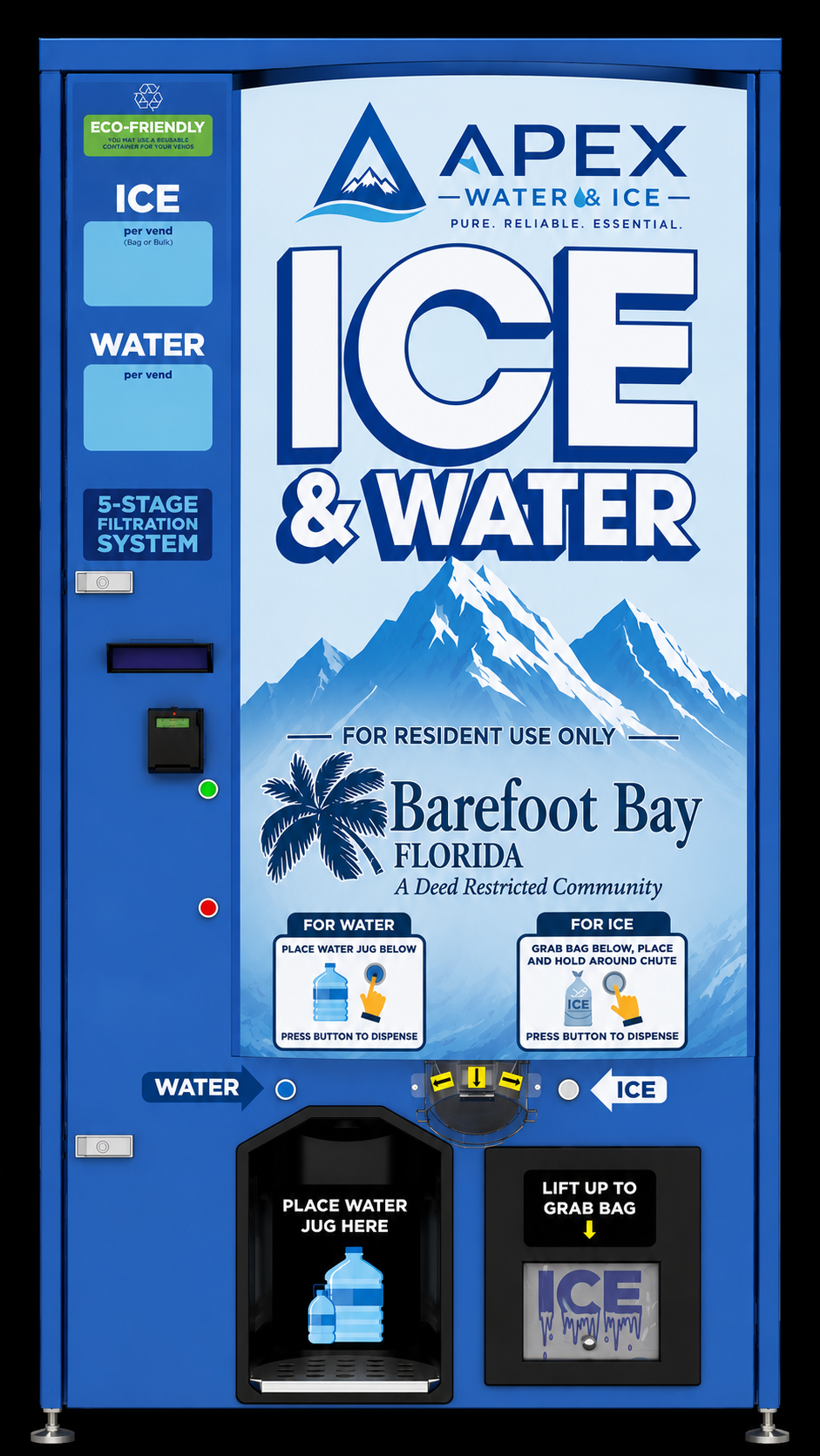 Apex Water & Ice machine — designed for Barefoot Bay residents